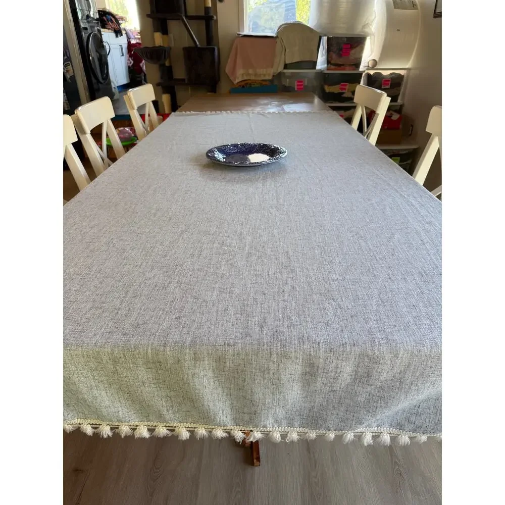 Deconovo Gray Faux Linen Tassel Tablecloth Rectangle 54x88 Boho Farmhouse Dining